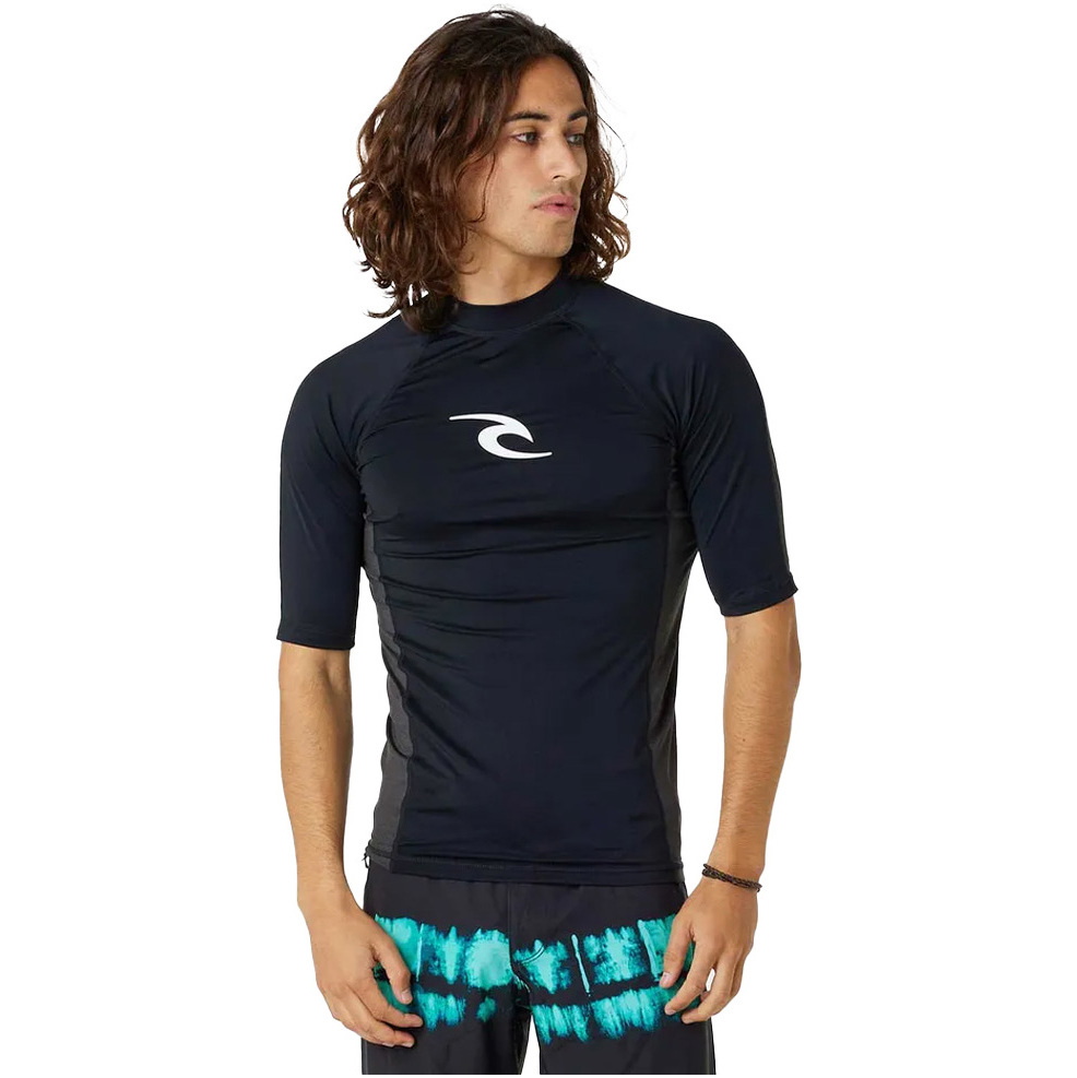 2025 Rip Curl Mens Waves UPF Performance Short Sleeve Rash Vest 142MRV - Black